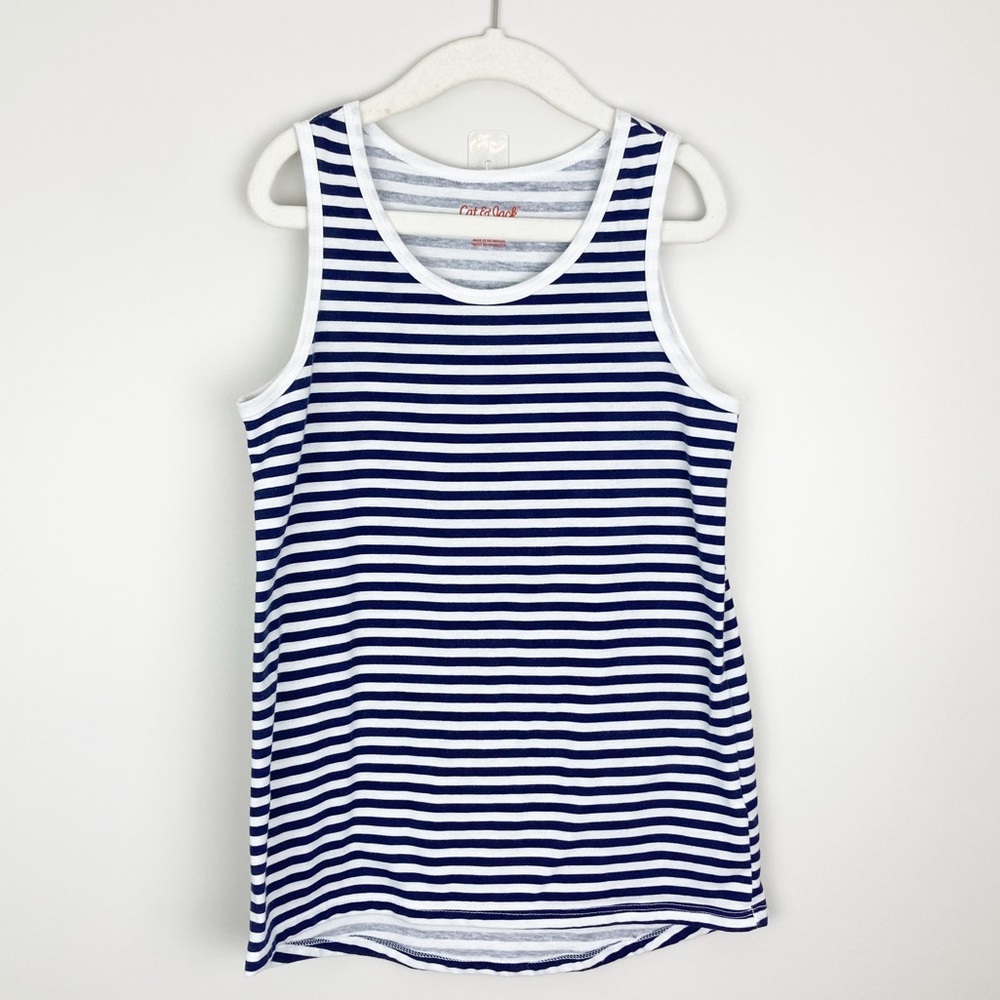 Cat & Jack - Medium Girls Navy Blue & White Striped Tank Top